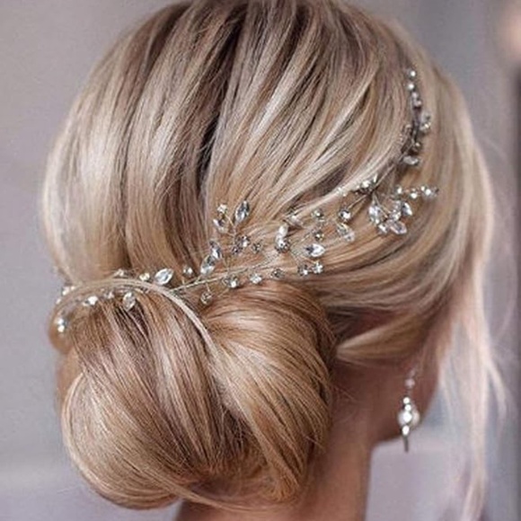Bride Wedding Rhinestone Hair Vine Bridal Silver Hair Piece Crystal Headband - Picture 1 of 5